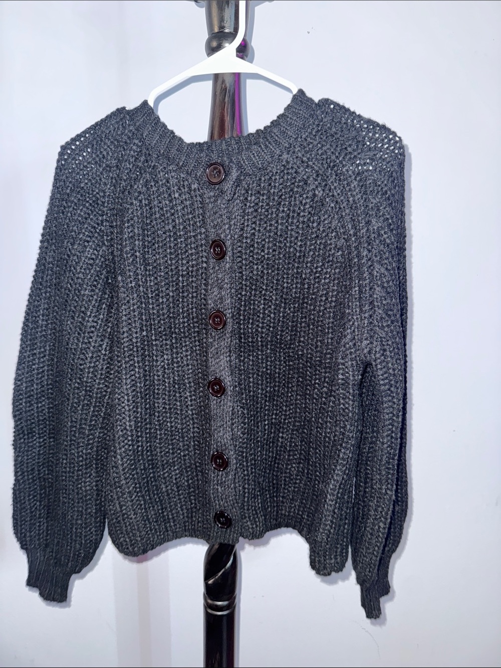 Black Chunky Knit Button-Front Sweater 31